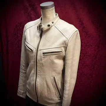 싱글 라이더 화이트 가죽 자켓 V 시크 스타일 그런지 5351 Y2K