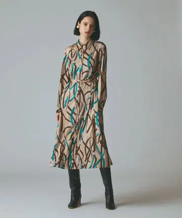 벨트 프린트 셔츠 드레스