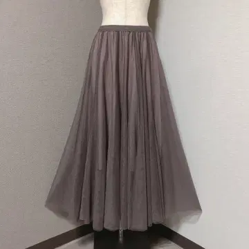 미슈마슈 튤 플레어 롱 스커트 브라운