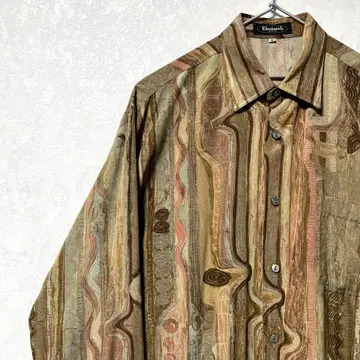 디자인 셔츠 올 패턴 빈티지 레트로 어스 컬러 아트 브라운 긴팔