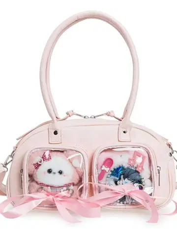 덕질 핑크 리본 핸드백