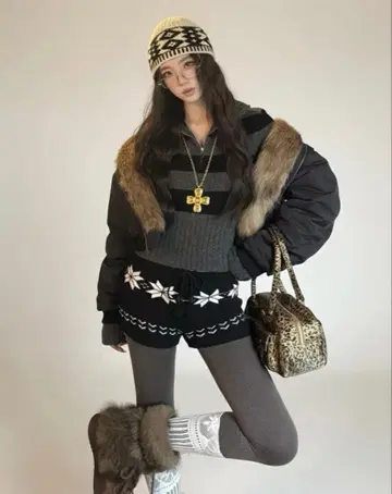 왕홍 노르딕 니트 숏팬츠 털실 팬츠 숏팬츠 스웨터 Y2K