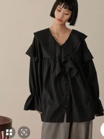 LOWRYS FARM 프릴 튜닉 블라우스 블랙 FREE