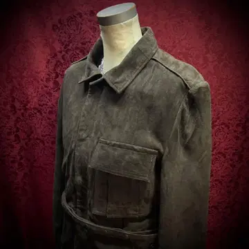 스웨이드풍 롱 밀리터리 코트 벨트 포함 v 시크 스타일 y2k lgb풍