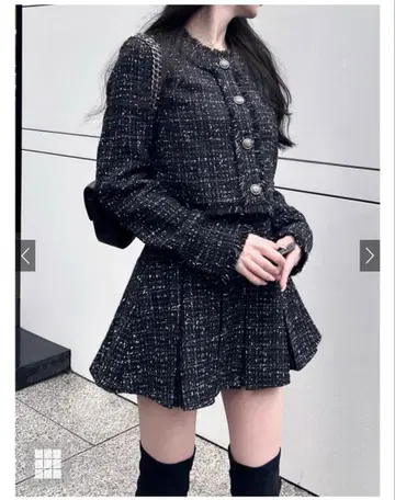 트위드 자켓 x 플리츠 미니 스커트 셋업[ai224]