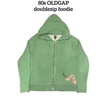 80s GAP 더블 지퍼 후드티 패치워크 그린 포인트 컬러 구제 의류