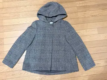 쿠미쿄쿠 체크 무늬 후드 부착 숏코트