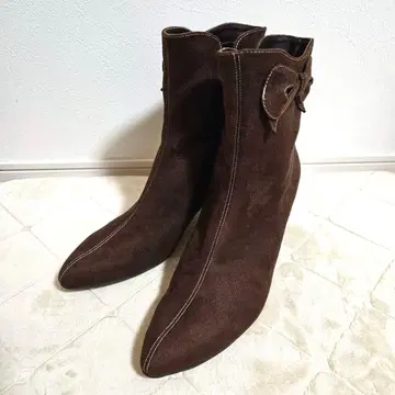 [ tehen ] 스웨이드 원단 숏부츠 브라운 23.5cm 사이드 지퍼