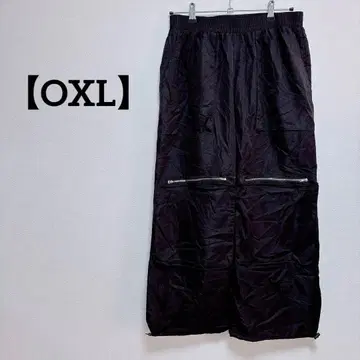 와이드 팬츠 [ OXL ] 지퍼 포켓 와일드 심플 밑단 조임 블랙