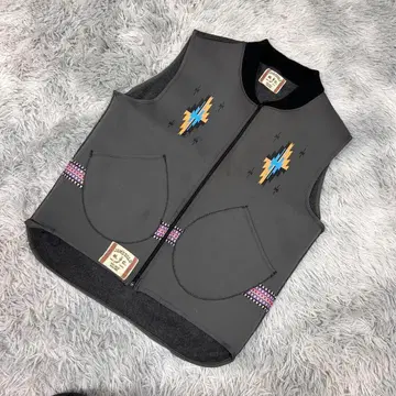 m5019 [잼즈골드] 절개 베스트 바이커 네이티브 아가일 무늬