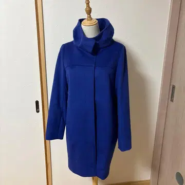 울 혼방 하이넥 코트 파랑