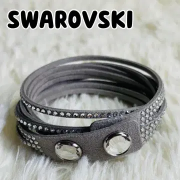 미사용 SWAROVSKI 팔찌 4연 가죽 스톤 그레이
