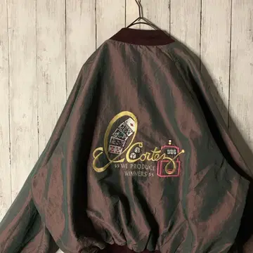 나일론 자켓 블루종 자수 빅 로고 버건디 트럼프 무늬 개성적