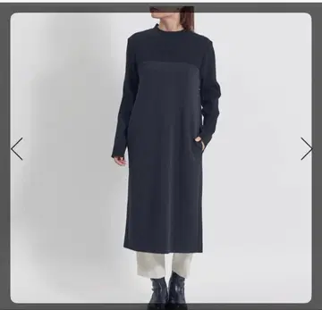 KEYUCA 리브 니트 콤비 원피스 블랙