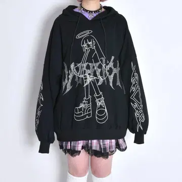 볼칸&아프로다이티 라메 RING ANGEL 후드티 블랙