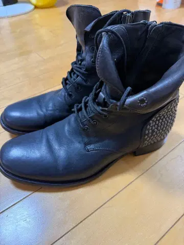 BUTTERO 가죽 부츠 블랙 스터드 장식 지퍼 40