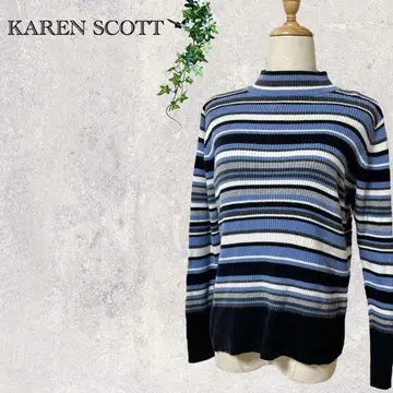 900 카렌 스캇 하이넥 보더 니트 스웨터 캐주얼 파랑