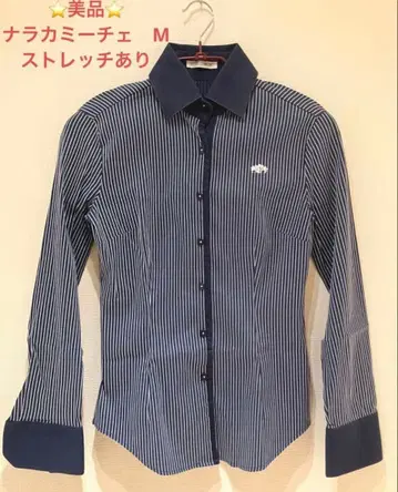 새상품급 나라 까미체 긴팔 셔츠 네이비와 화이트 스트라이프 M