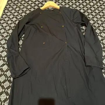 미즈이로 인드 셔츠 원피스 노카라 더블 버튼 네이비