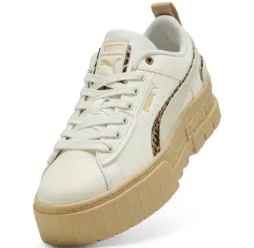 새상품 PUMA 통굽 스니커즈 화이트/베이지 레오파드 무늬 25cm