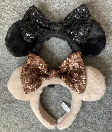 디즈니 머리띠 복슬복슬 스팽글 블랙 베이지 보아 푹신푹신
