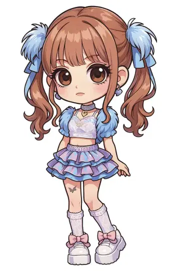 애니메이션풍 캐릭터 프릴 스커트