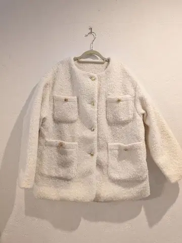 coca 푸들 금장 버튼 노카라 코트 아이보리 S