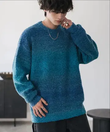 오버 사이즈 울 혼방 크루 니트 스웨터