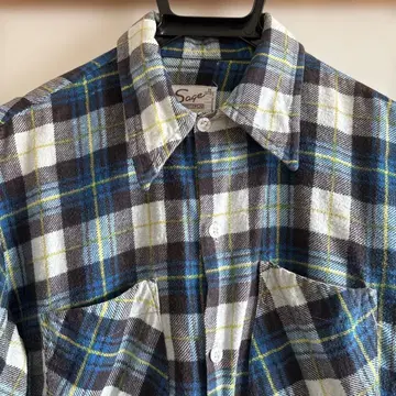 70s 빈티지 오픈 카라 프린트 플란넬 셔츠 그런지 프리넬