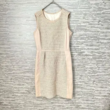 로트레아몽 슬리브리스 트위드 절개 원피스 38 고급 미니 기장