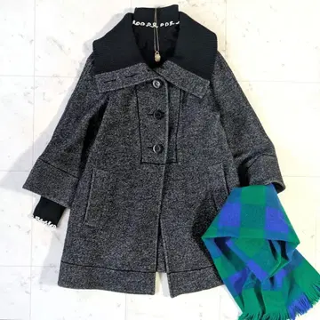 언타이틀 울 혼방 하프 코트 리브 사용 겉옷 그레이 블랙 7부 소매