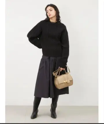 플레어 롱 스커트 블랙 코튼