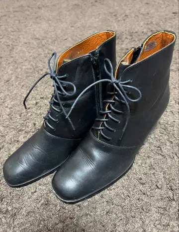 블랙 미들힐 부츠 23.5cm 일본제