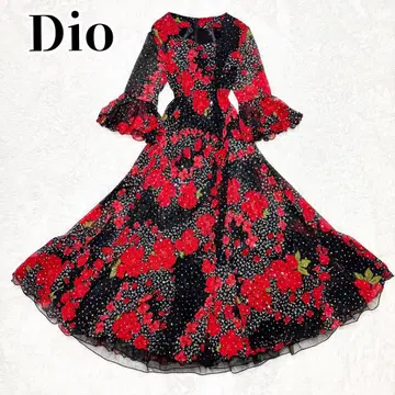 Dio 사교댄스 꽃무늬 올 패턴 라메 스퀘어 넥 롱 댄스 드레스