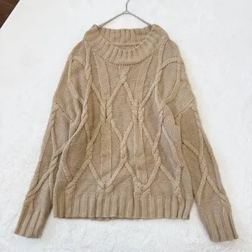 케이블 짜임 빅 실루엣 니트 스웨터 성숙 캐주얼 L 브라운