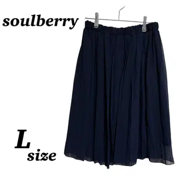 [ soulberry ] 무릎 기장 스커트 네이비 쉬폰 허리밴딩 미디