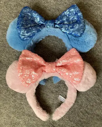 디즈니 머리띠 복슬복슬 핑크 블루 스팽글 보아 세트