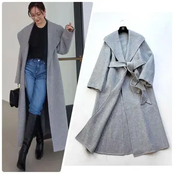 [ anuans ] 미사용 새상품 빅 칼라 리버 코트 벨티드 기장 124