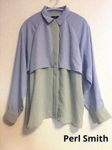 폴스미스 바이컬러 셔츠 블라우스 아이스 블루 x 라임 그린