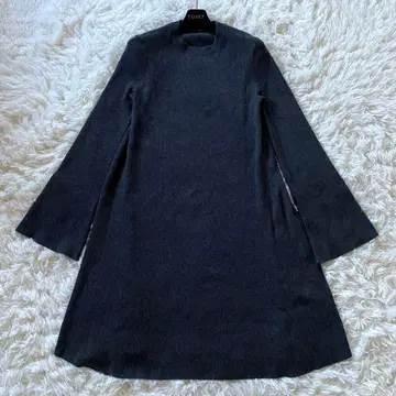 드로어 울 리브 플레어 슬리브 원피스 리브 니트 긴팔 울 100%