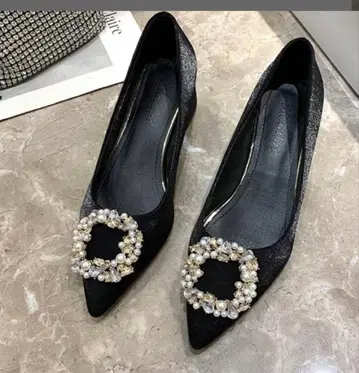 펌프스 여성용 스틸레토 와이드 힐 비쥬