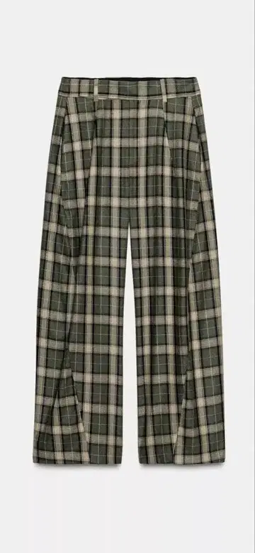 체크 무늬 울 와이드 레그 팬츠 ZW COLLECTION