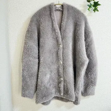 COCODEAL W 페이스 롱 페더 가디건 그레이지