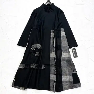 택 포함 제니 가르송 롱 원피스 이소재 절개 프릴 프린지