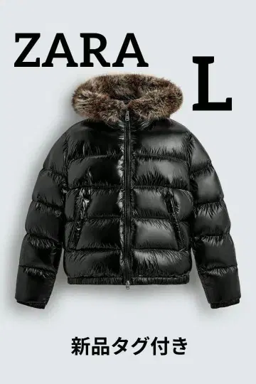 ZARA 페더 후드 부착 다운 자켓 L 블랙