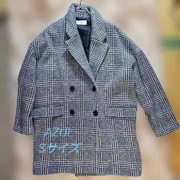 아즈르 하프 코트 S 두꺼운 원단 체크 무늬 폴리에스테르 포켓 부착