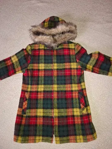 캐모마일 퍼 타탄 체크 피 코트 M