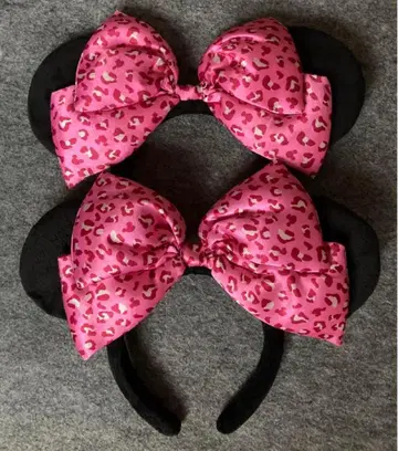 디즈니 머리띠 레오파드 무늬 핑크 리본 미니 페어 묶음 판매