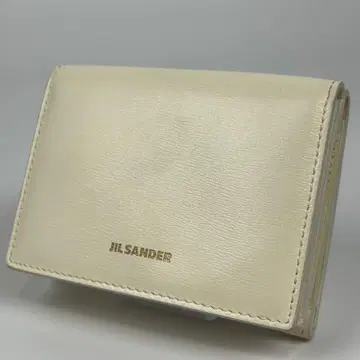 질 샌더 가죽 3단 접이식 지갑 로고 컴팩트 월렛 아이보리 화이트