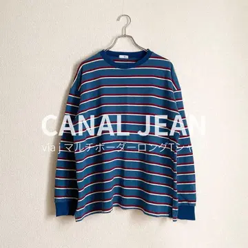 캐널진 via j 티셔츠 블루 파랑 보더 롱티 코튼